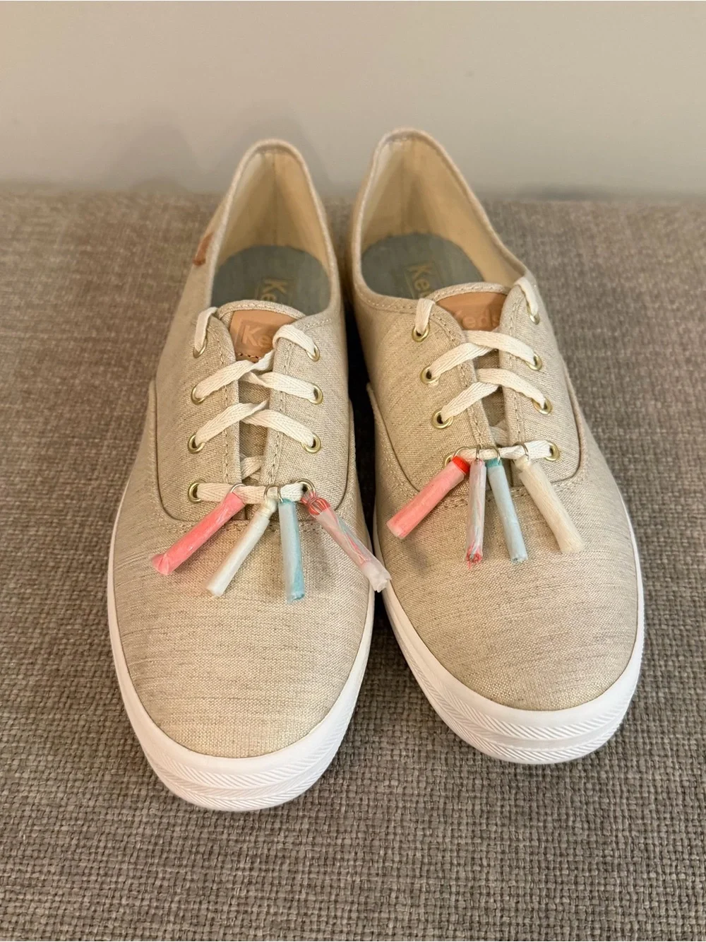 New Keds CH Tassel Natural Gold Shimmer Sneakers Shoes 9.5 Preppy Summer